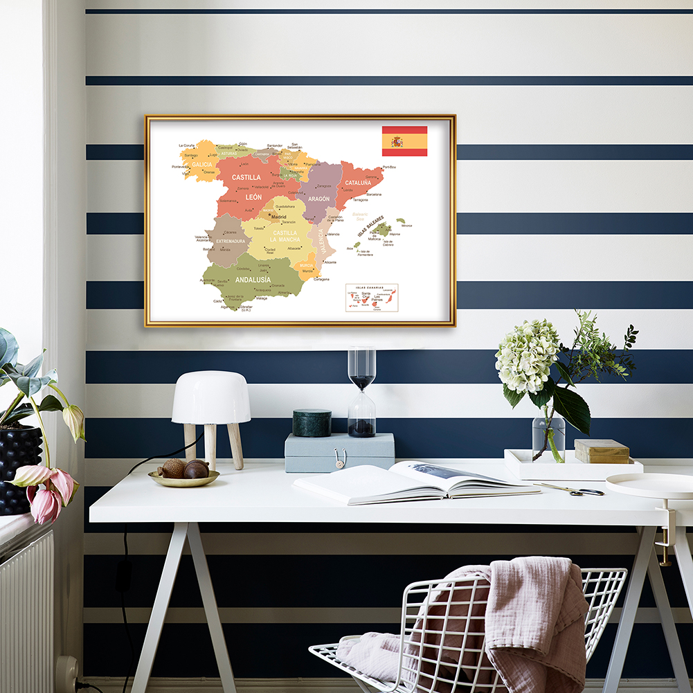 59*42Cm Của Tây Ban Nha Bản Đồ Trong Tiếng Tây Ban Nha Trang Treo Tường Thân Thiện Với Môi Trường Tranh In Canvas Sơn Phòng Khách Nhà Trang Trí Du Lịch đồ Dùng Học Tập