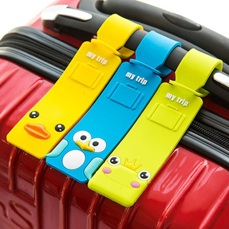 Accesorios de viaje de moda, tira de animales bonitos, etiqueta de equipaje, maleta de silicona, soporte de tarjeta de identificación, etiqueta de embarque de equipaje, etiqueta portátil