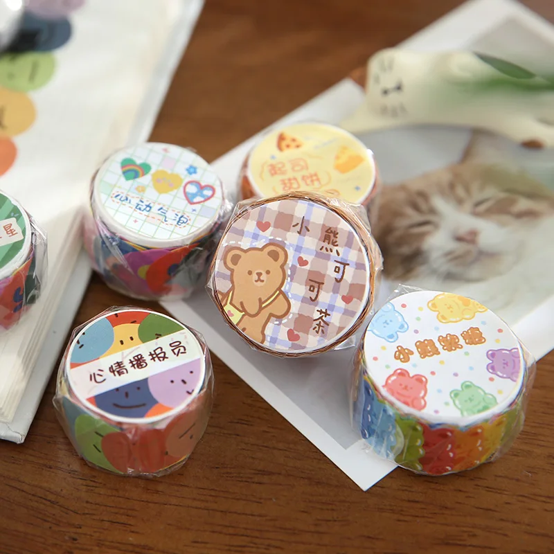 스크랩북용 귀여운 만화 곰 꽃 와시 테이프, DIY 카드 만들기, 사진 앨범 다이어리, 다양한 색상, 100 개