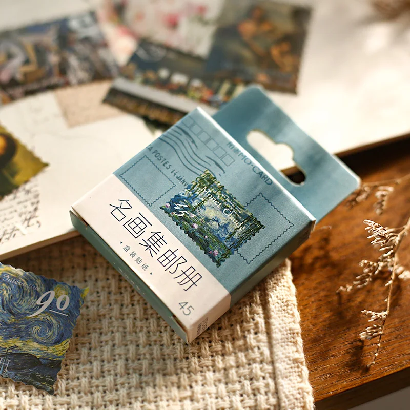 MOHAMM 45 Chiếc Vintage Van Gogh Monet Nổi Tiếng Thế Giới Bộ Sưu Tập Hội Họa Miếng Dán Trang Trí Cho Thêu Sò Tự Làm Niêm Phong Hàng Thủ Công