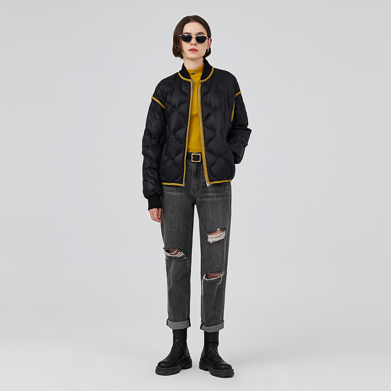 Toyouth ผู้หญิงลงเสื้อแจ็คเก็ตหนาเป็ดสีดำ Greee สีขาว Warm สั้นเบสบอล Casual Chic สไตล์ Overcoat