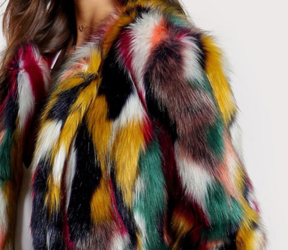 Mode contraste multicolore fausse fourrure manteau Long poilu Shaggy vêtements d'extérieur femmes automne hiver veste courte manteau hauts