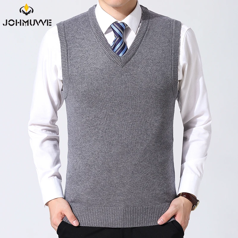 JOHMUVVE ใหม่ผู้ชาย V คอเสื้อกั๊กแนวโน้ม Retro สีทึบเสื้อกั๊ก All-Match Casual ธุรกิจทํางานถักเสื้อกั๊กผู้ชายฤดูใบไม้ร่วง