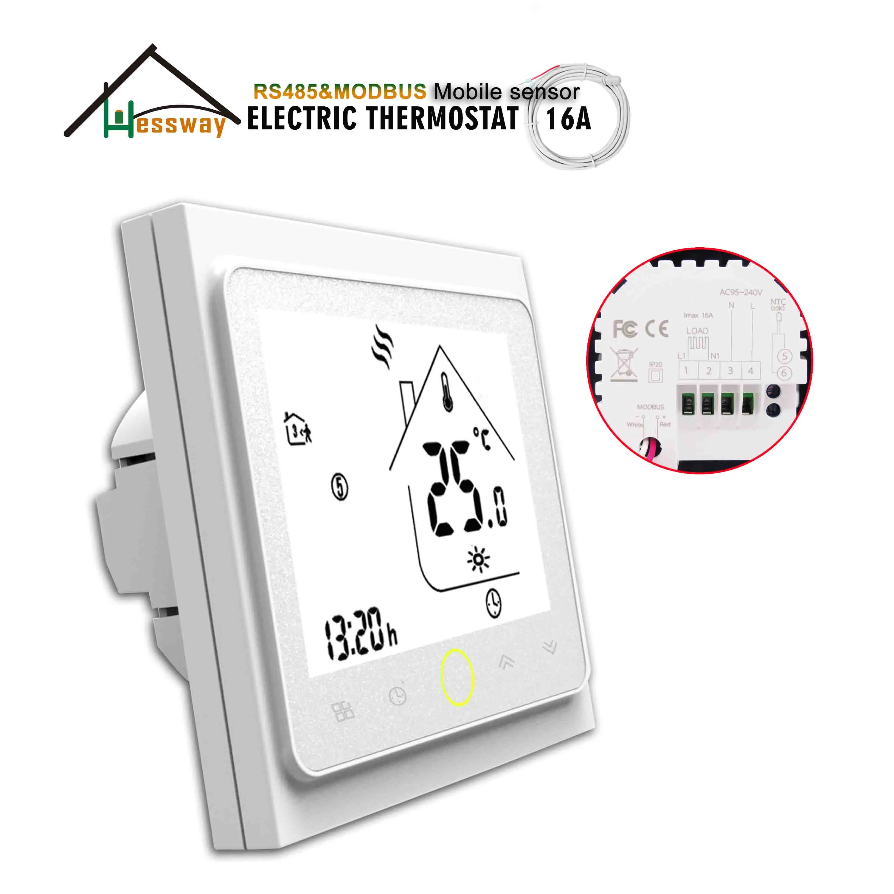 HESSWAY 24V 95-250VAC 16A controlador de temperatura eléctrico de doble Sensor para termostato RS485 protocolo Modbus operación remota