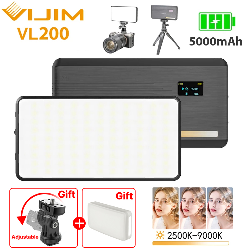 VIJIM Ulanzi VL200 llevó la luz de vídeo con el difusor suave 360 ° Cabeza de bola 5000mAh 2500-9000k Panel de relleno Lámpara Luz de cámara para Youtube