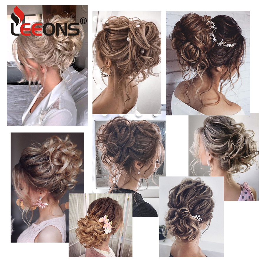 Leeons coque de cabelo sintético marrom loiro cacheado coque bagunçado pente clipe na extensão do cabelo updos postiços para mulheres