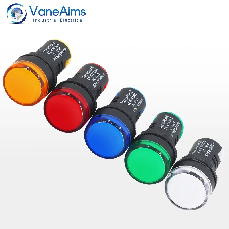 VaneAims Plastic Power Signal Lamp AD16-22DS Small LED Indicator Light Beads 12V 24V 220V Red White Green Blue And Yellow