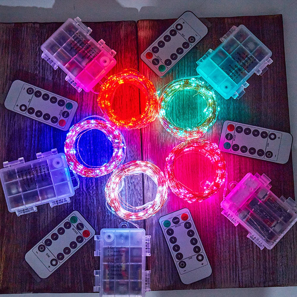 DC4.5V LED Dây Đồng Đèn Điều Khiển Từ Xa 8 Chế Độ Nhấp Nháy Box Dây Đồng Dây Đèn Trang Trí Giáng Sinh Đèn