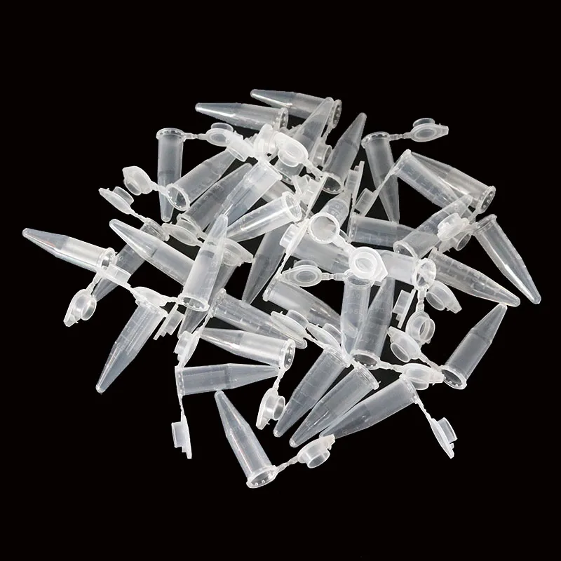 50 pezzi da 0,5 ml provette da centrifuga in micro plastica trasparente da laboratorio con coperchio a scatto, coperchi per contenitori per campioni di laboratorio