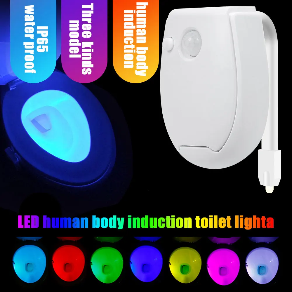 Sensor de movimiento PIR inteligente de 7 colores, luz nocturna para asiento de inodoro, retroiluminación impermeable para cuenco, Luminaria LED, lámpara para WC, suministro para el hogar