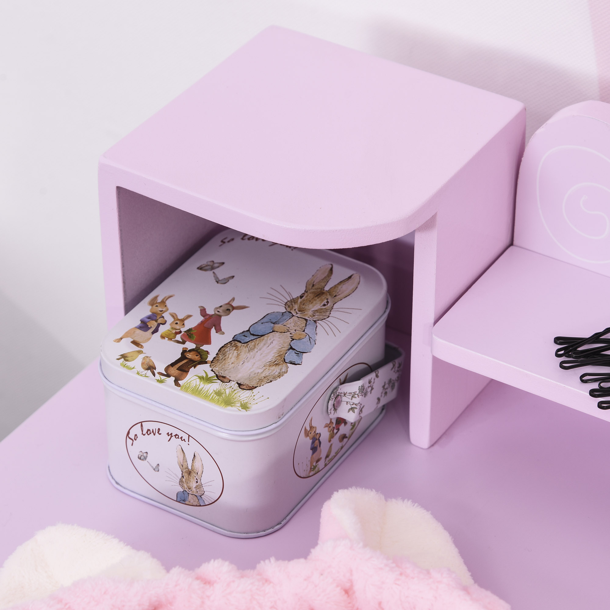 HOMCOM Tocador con Taburete Espejo y Mesa de Maquillaje Infantil 59x39x92cm