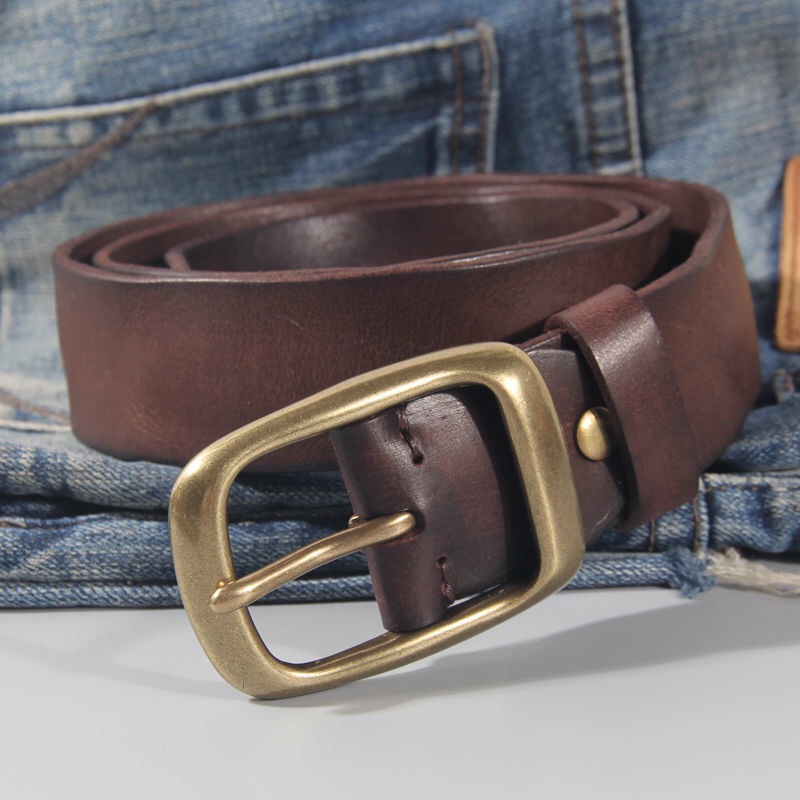 100% piel de vaca nueva moda cuero Retro hecho a mano hebilla de cobre cinturón de lujo para hombres cinturón de cuero genuino Jeans cinturón ancho para hombres