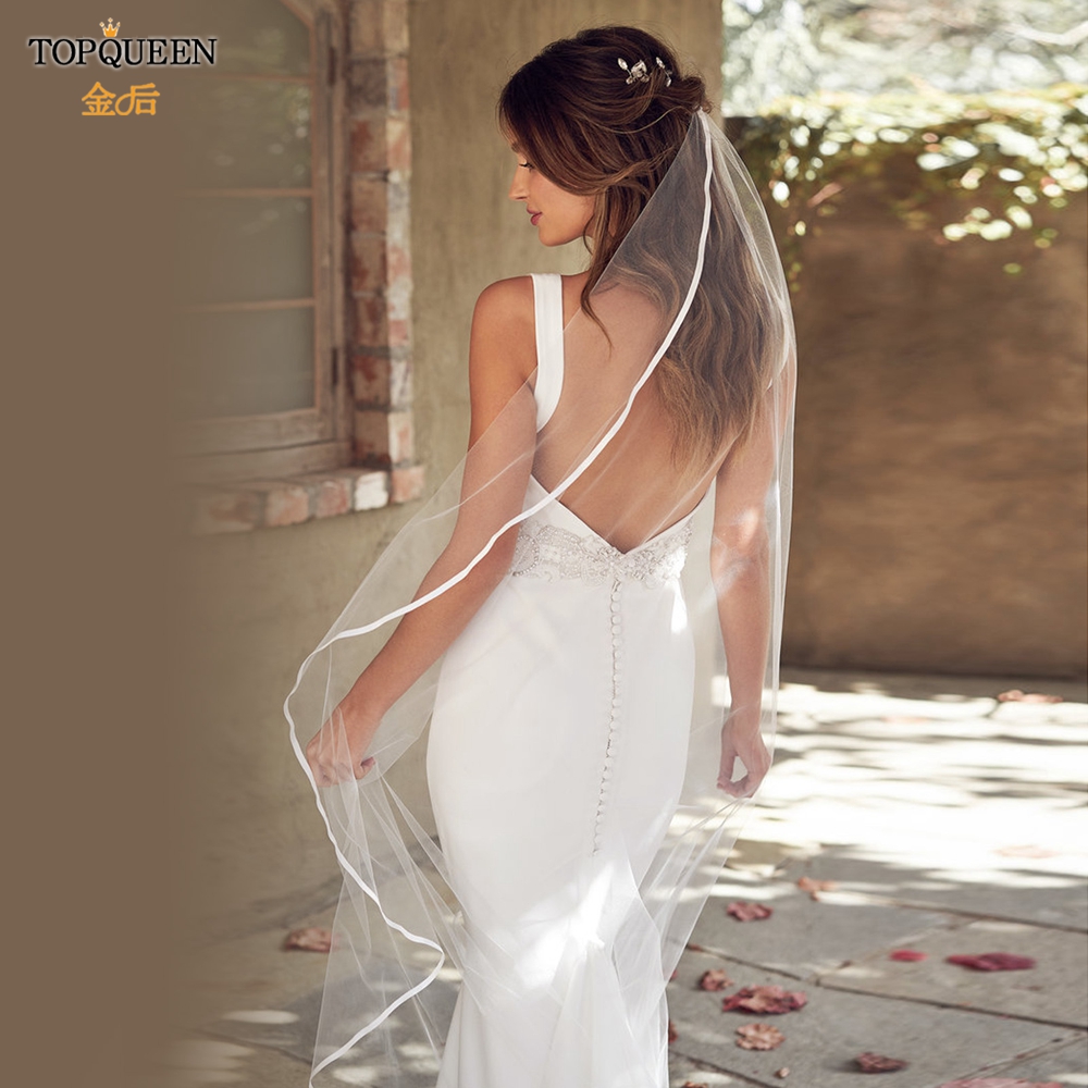 TOPQUEEN V21 velo da sposa sposa da essere matita bordo veli da sposa 3 M bianco avorio velo da sposa accessorio fotografico velo da cattedrale