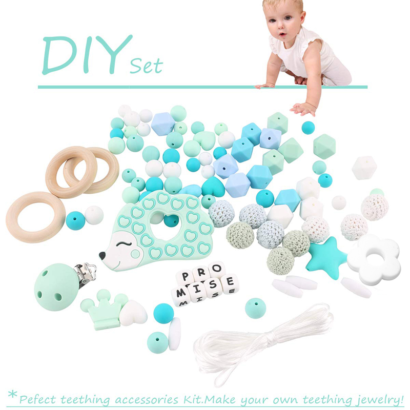 Ensemble de perles de dentition en silicone pour bébé, qualité alimentaire, sans BPA, renard, lapin, accessoires de bricolage, sucette JOClips, collier pour bébé, 1 ensemble