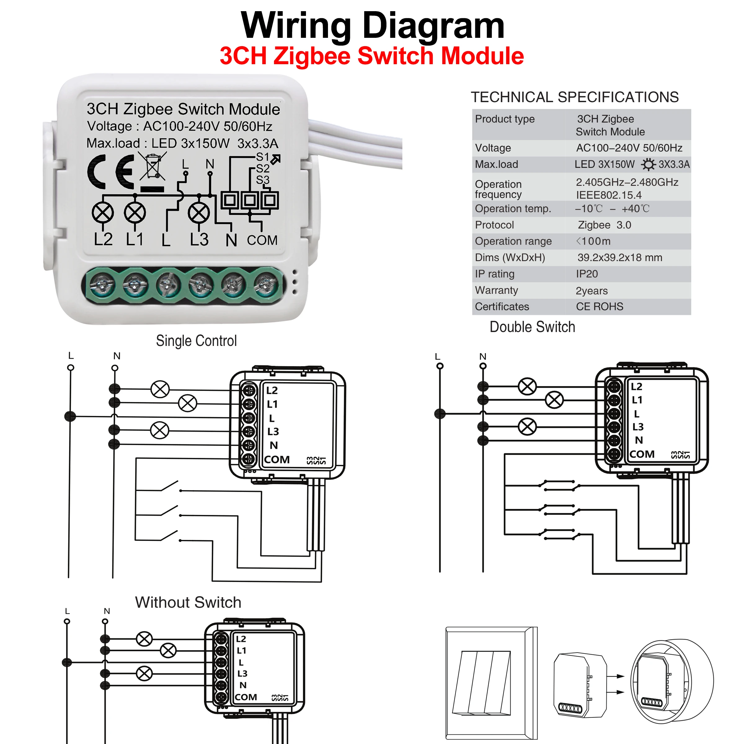 GIRIER Tuya ZigBee 3.0 スイッチモジュール 10A スマートホーム DIY ブレーカー 1 2 3 4 ギャングサポート 2 ウェイ制御 Alexa Google ホームで動作