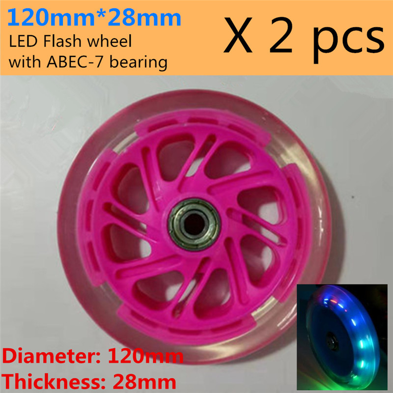 Roda de scooter para adultos e jovens, 100mm 110mm 120mm com 24mm 28mm, pneu de scooter de ciclismo em linha com luz colorida de brilho de flash de led 2 peças