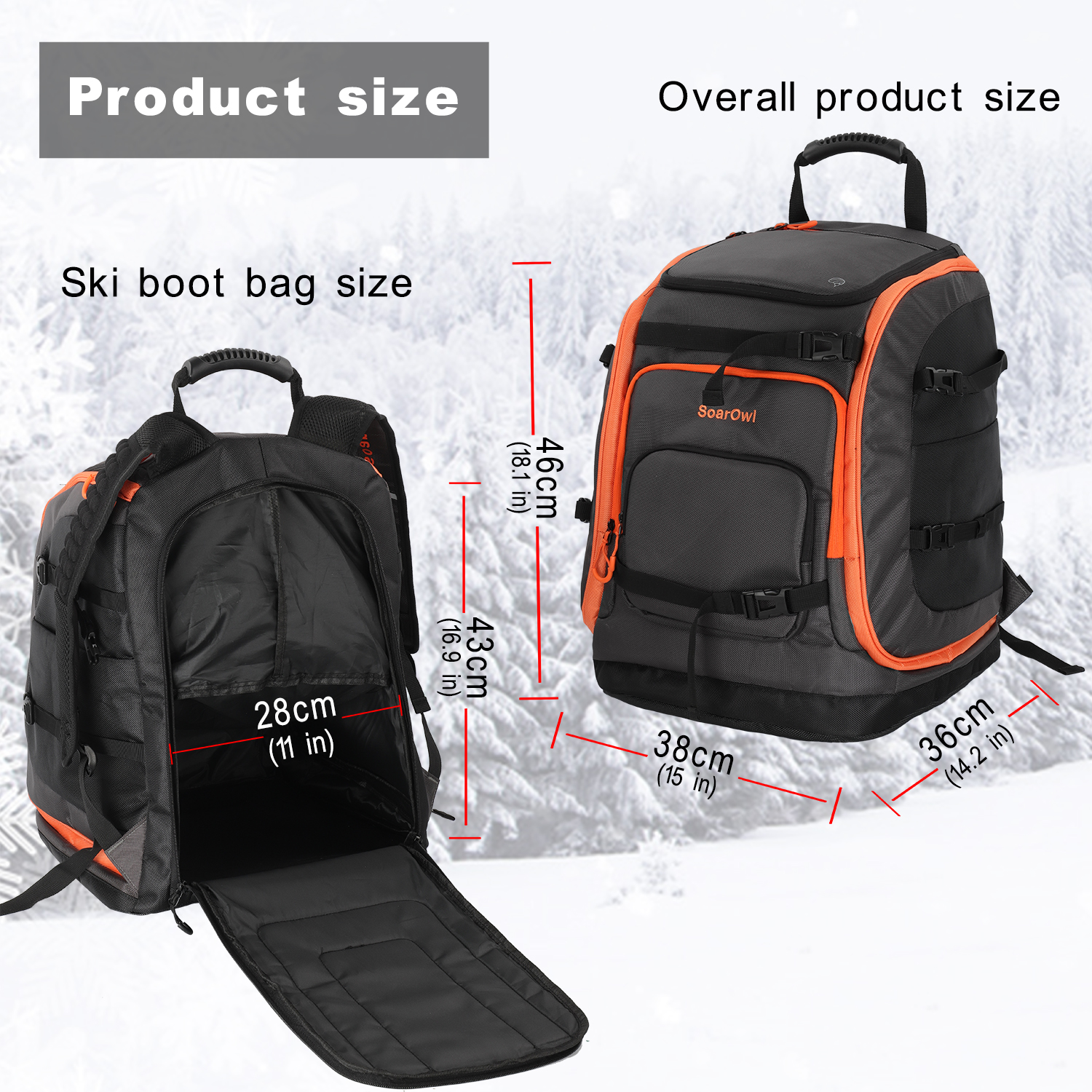 SoarOwl 65L スキーブーツバッグ大容量収納ブーツヘルメット衣類を配置できるスノーボードバックパック調節可能な防水