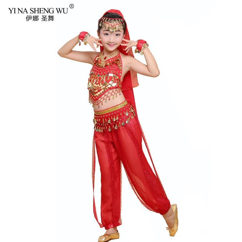 Kids Belly Dance เครื่องแต่งกายชุด Oriental Dance เครื่องแต่งกายสาวอียิปต์ Bollywood อินเดีย Belly เต้นรําเสื้อผ้าอินเดีย 6 สีชุดเต้นรํา