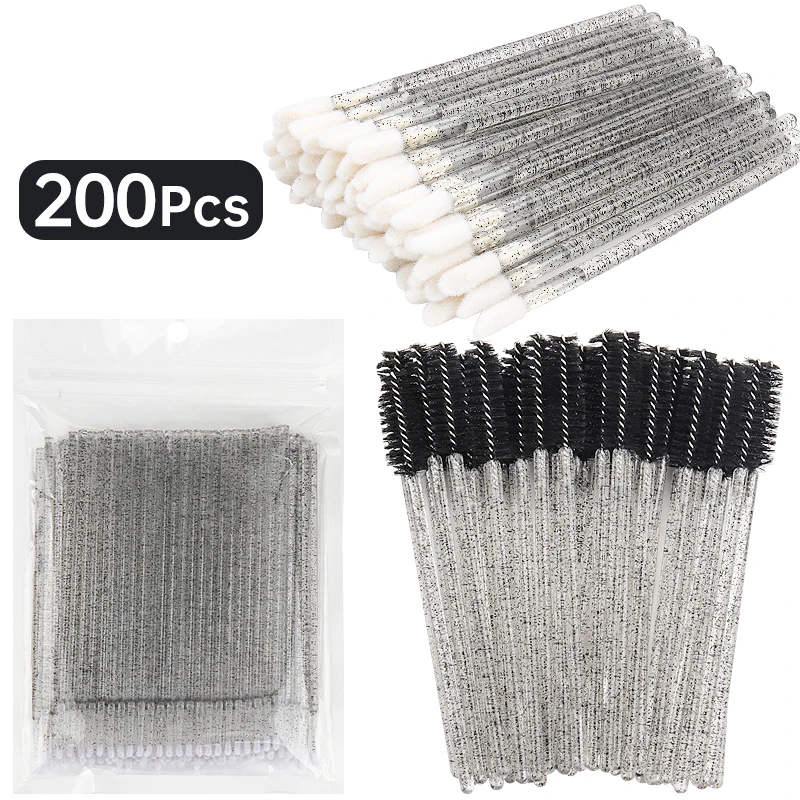 200 Chiếc Dùng Một Lần Pha Lê Trang Điểm Dụng Cụ Bấm Lông Mi Môi Microbrush Mascara Hoa Dây Applicator Đầm Cây Nối Mi Dụng Cụ