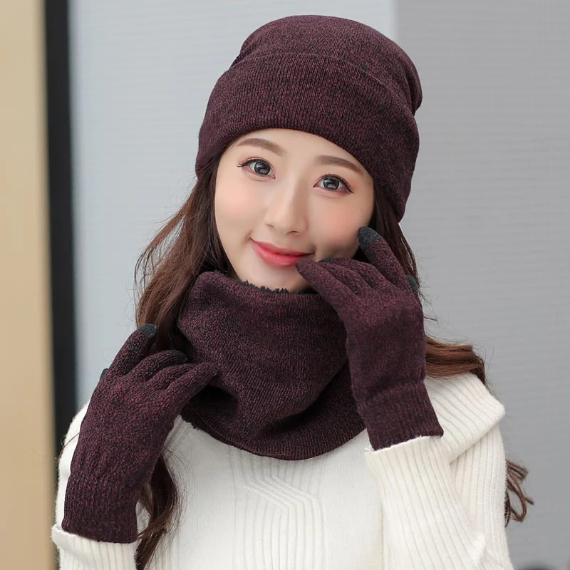 Conjunto de gorro y bufanda de terciopelo para hombre y mujer, Kit de guantes y bufandas de punto a la moda, conjunto de 3 piezas por juego, invierno
