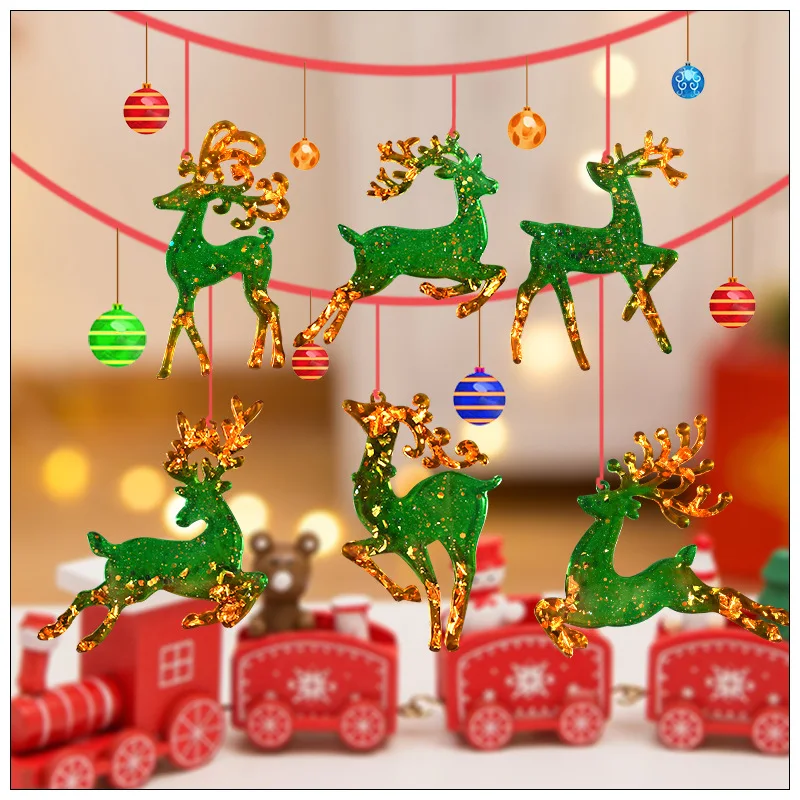DIY クリスタルエポキシ樹脂モールドクリスマスシリーズクリスマスヘラジカキーホルダー飾りシリコーンモールド