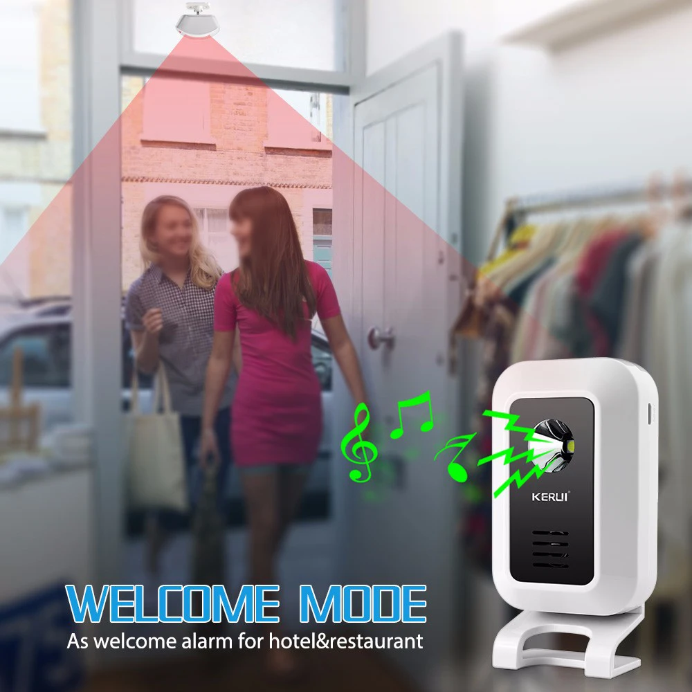 KERUI M7 Witamy Czujnik ruchu Alarm bezpieczeństwa 32 utwory Dzwonek do drzwi Bezprzewodowy inteligentny dom LED Lampka nocna Drzwi Okno Sklep