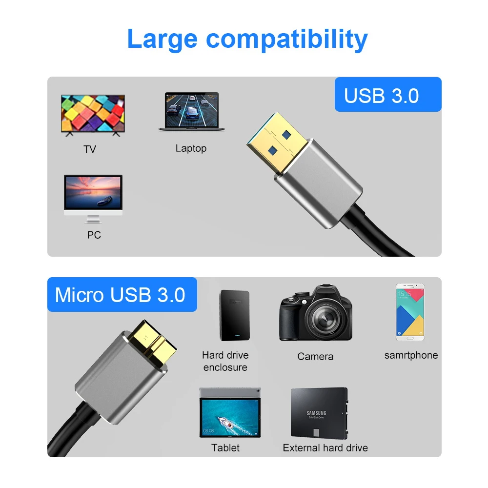 Ổ Cứng Gắn Ngoài Cáp USB Micro B Cáp HDD Cáp Micro Cáp Dữ Liệu Ổ Cứng SSD Sata Cáp Cho Samsung Cứng micro B USB3.0 Cáp