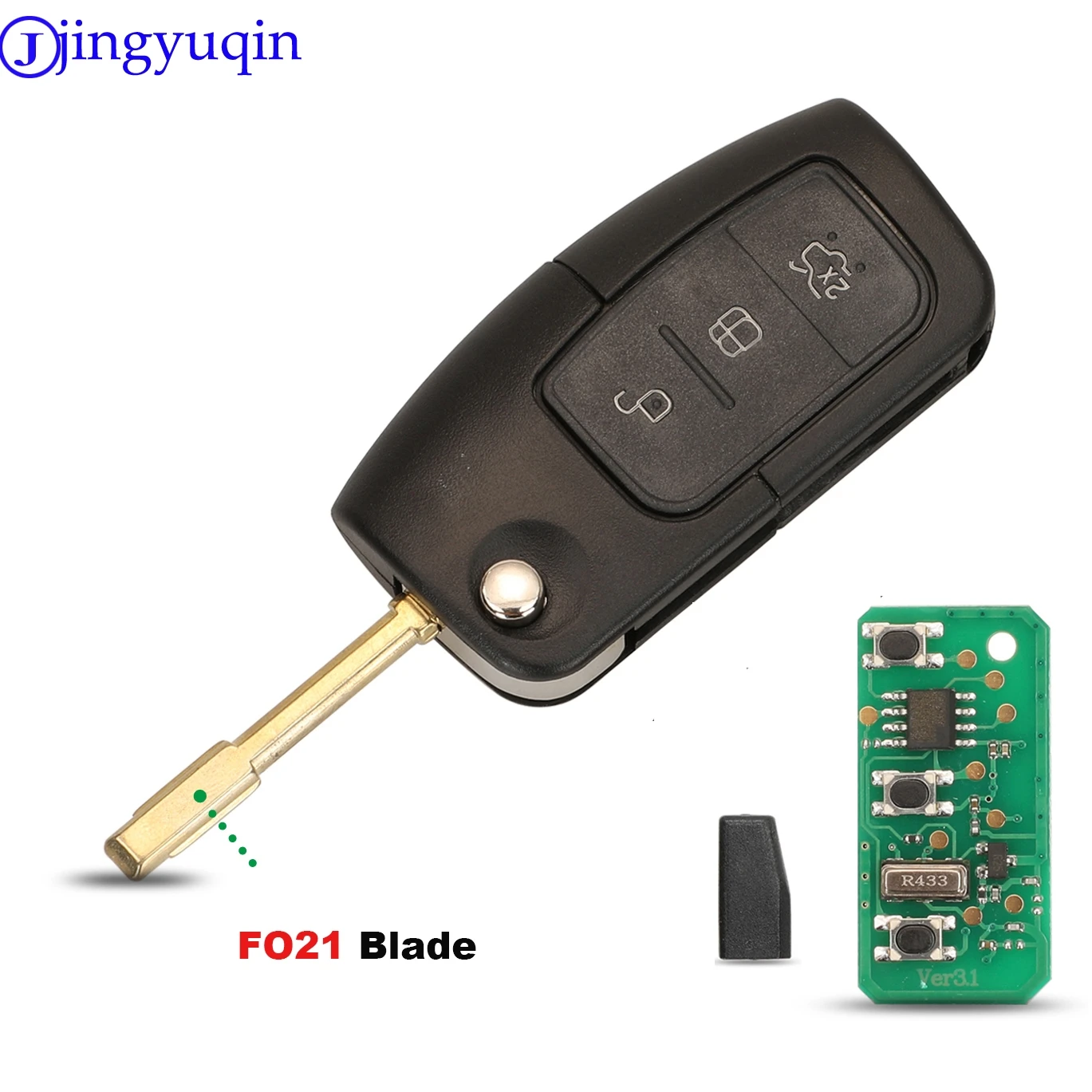 Jingyuqin chave remota do carro fob como 433mhz para ford fiesta focus 2 ecosport kuga escape c max ka fob hu101/fo21 3 botões