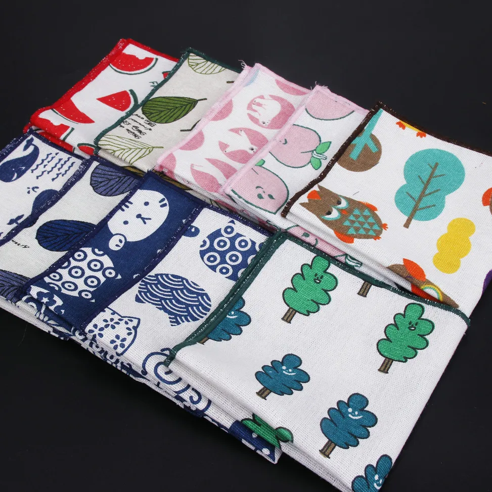ยี่ห้อใหม่คุณภาพสูงผ้าเช็ดหน้าผ้าพันคอ VINTAGE ผ้าลินิน Hankies บุรุษพ็อกเก็ตสแควร์ผ้าเช็ดหน้าการ์ตูนพิมพ์ผ้าฝ้าย Hnaky