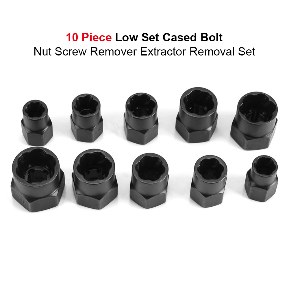 10 Buah 9-19Mm Mur dan Baut Ekstraktor Mur Rusak dan Alat Pelepas Sekrup Mur Hitam Kit Alat Ulir dengan 2 Gaya Drop Ship