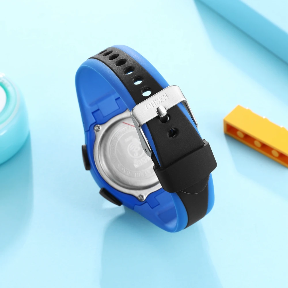 Relojes deportivos para niños OHSEN, reloj de pulsera electrónico de silicona azul resistente al agua hasta 50M, cronómetro, reloj Digital para niños y niñas
