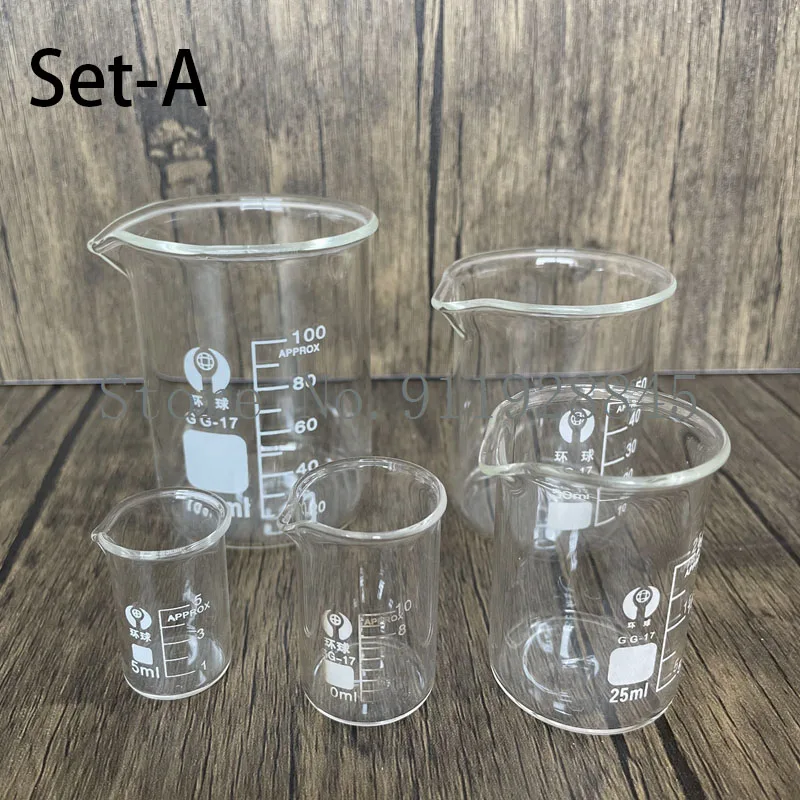 Set di bicchieri in vetro borosilicato da laboratorio AF, misurini in scala resistente al calore per attrezzature da laboratorio