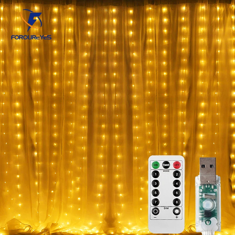 8 Chế Độ Cửa Sổ Dây Đèn Trang Trí Giáng Sinh Màn Đèn 3*3M 300 Đèn LED USB 5V Từ Xa Festoon đèn Led