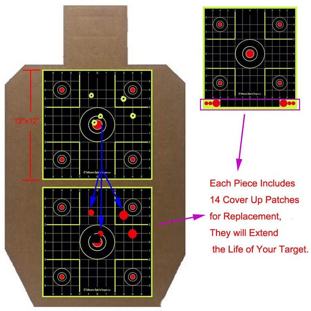 스플래터 스플래시 스티커 타겟, 광학 소총 스코프, 보사이트 및 영점 조정용, 팩당 10 개, 12 인치 x 13 인치 그리드-3 옵션, 1 인치