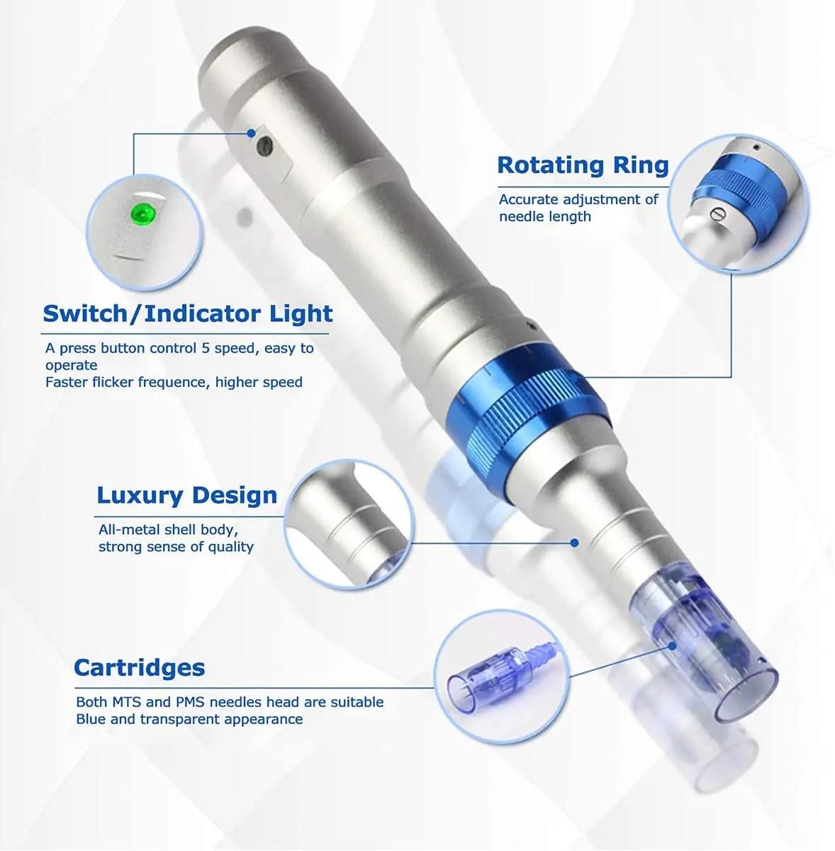 Điện Dr. Bút A6 Ultima Microneedle Với 4 Hộp Mực Derma Bút Micro Cán Derma Tem Trị Liệu