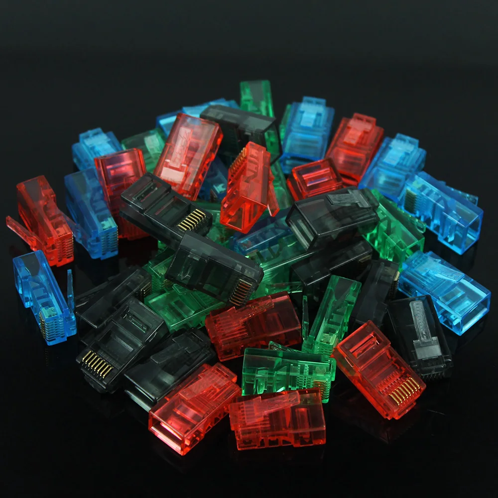 20/50/100 Uds RJ45 Cables Ethernet módulo enchufe conector de red RJ-45 cabezas de cristal Cat5 Color Cat5e Cable chapado en oro