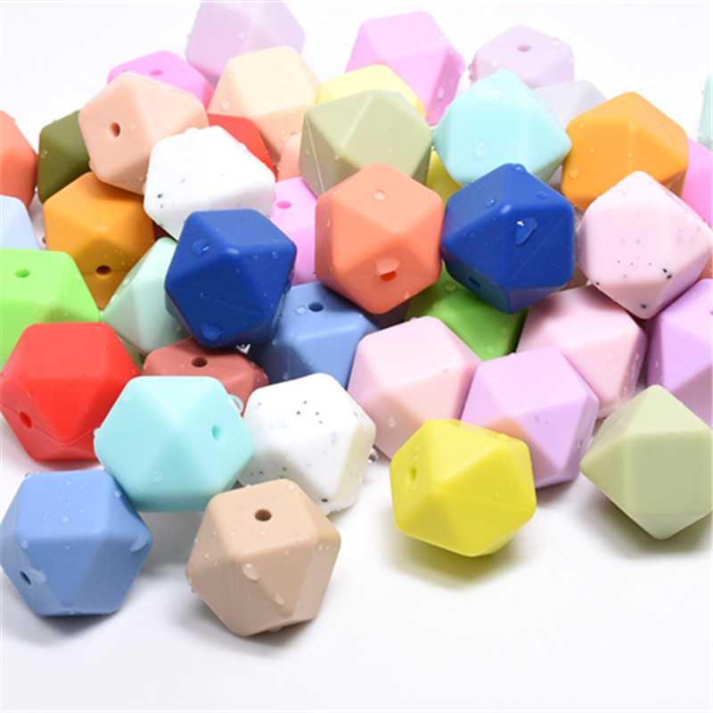 50 Buah Manik-manik Silikon Segi Enam Tumbuh Gigi 14 MM Manik-manik Menggigit Bayi Manik-manik Kalung Gigi Diy Perhiasan Gigi Silikon Kunyah