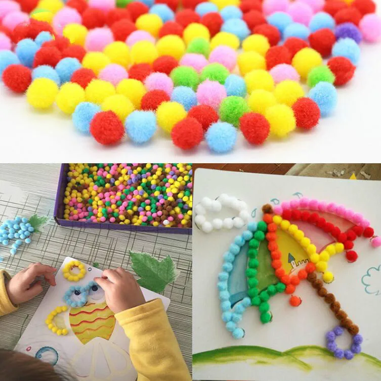 2 ชิ้น/เซ็ตเด็ก Plush Ball ภาพวาดสติกเกอร์ DIY ทําด้วยมือวัสดุของเล่นเพื่อการศึกษาเด็กการ์ตูนปริศนาหัตถกรรมของเล่น