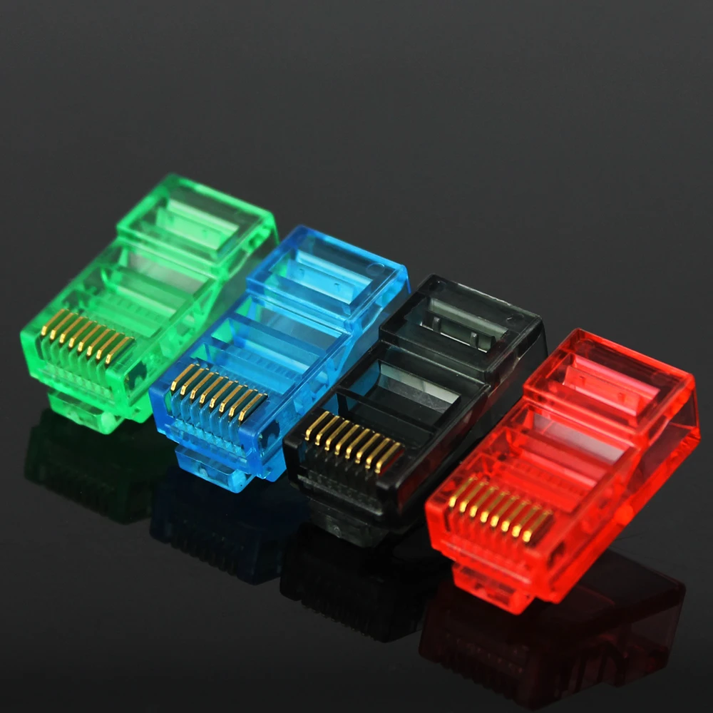 50/100PCS RJ45 Ethernet Kabel Modul Stecker Netzwerk Stecker RJ-45 Kristall Köpfe Cat5 Farbe Cat5e Vergoldet kabel