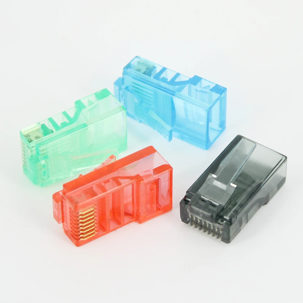 20/50/100 Uds RJ45 Cables Ethernet módulo enchufe conector de red RJ-45 cabezas de cristal Cat5 Color Cat5e Cable chapado en oro
