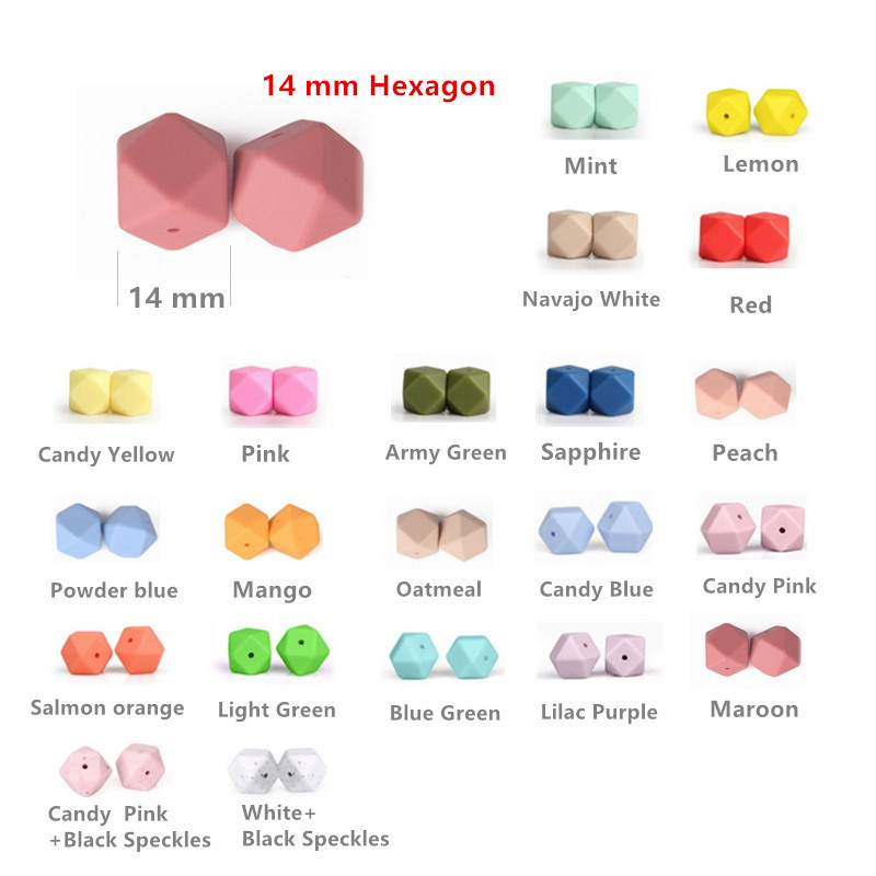 50 Buah Manik-manik Silikon Segi Enam Tumbuh Gigi 14 MM Manik-manik Menggigit Bayi Manik-manik Kalung Gigi Diy Perhiasan Gigi Silikon Kunyah