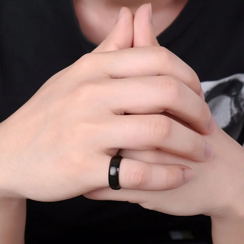 Vnox-anillo central de acero inoxidable con borde biselado para hombre y mujer, banda de boda negra, nombre personalizado, Letra y fecha