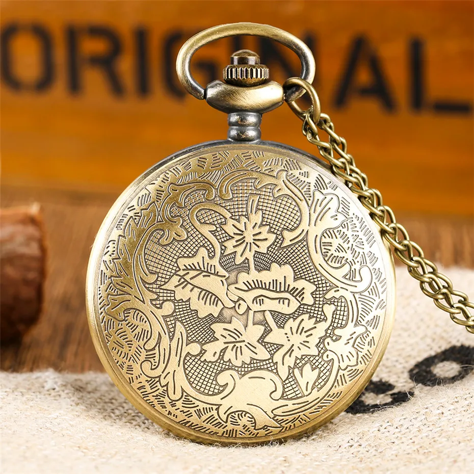 Retro Bạch Tuộc Rỗng Nửa Thợ Săn Thạch Anh Đồng Hồ Bỏ Túi Vintage Xám/Vàng Đồng Mặt Vòng Cổ Đồng Hồ Cho Trẻ Em Nam Nữ Reloj