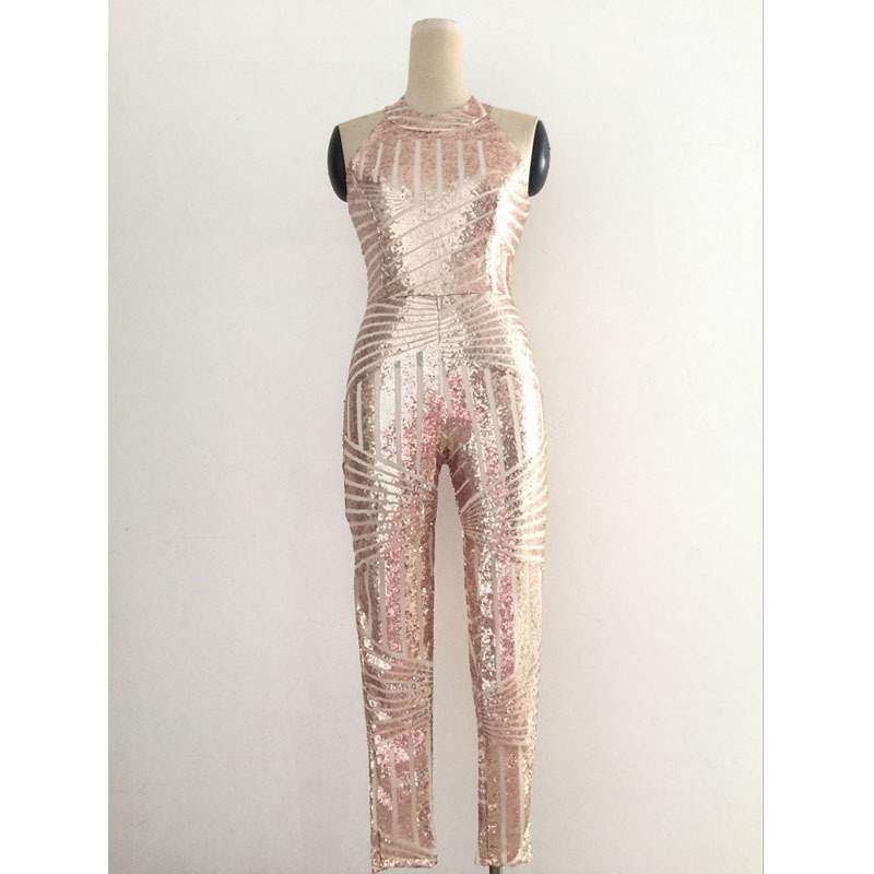 สีดำเซ็กซี่ Glitter เลื่อม Rompers WOMENS jumpsuit ร่างกายสุภาพสตรีชุดสูท Jumpsuits สำหรับผู้หญิง PARTY Club ฤดูใบไม้ร่วง