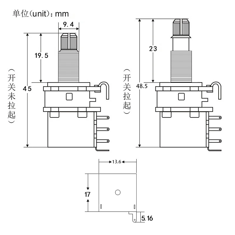 FLEOR 1 Đàn Guitar Chiết Áp Đẩy Đẩy Chiết Áp A250K / B250K / A500K / B500K Đồng Dài Chia Trục (không Dây Kéo Nữa)