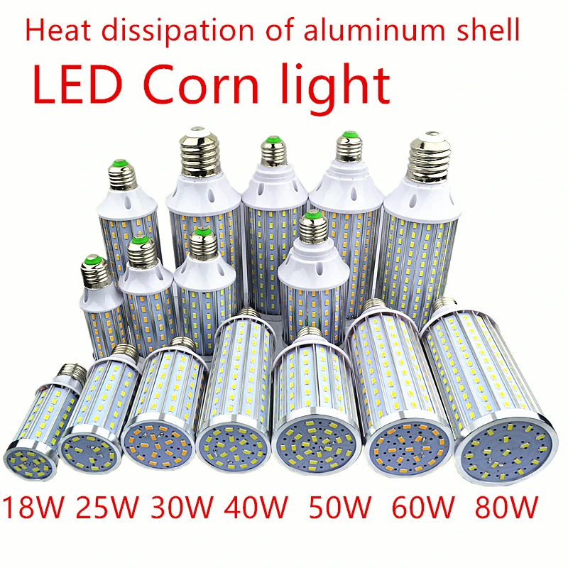 Bóng Đèn LED Nhôm Vỏ Đèn 18W25W30W40W50W 60W 80W 100W 220V E14 E26 E27 E39 E40 LED ngô Ánh Sáng Đèn Đường Thoáng Mát Trắng Ấm