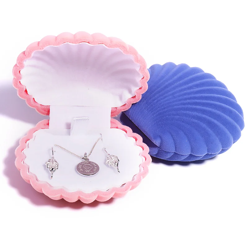 1-delige mooie schelpvorm fluwelen sieradendoos bruiloft verlovingsring doos voor oorbellen ketting armband display geschenkdoos houder