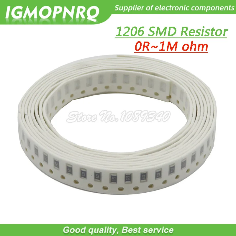100 Uds 1206 5% resistencia SMD 0R - 10M 1/2W 0 1 10 100 150 220 330 470 ohm 1K 2,2K 10K 100K 200K 0R 1R 10R 100R 200R 220R 330R