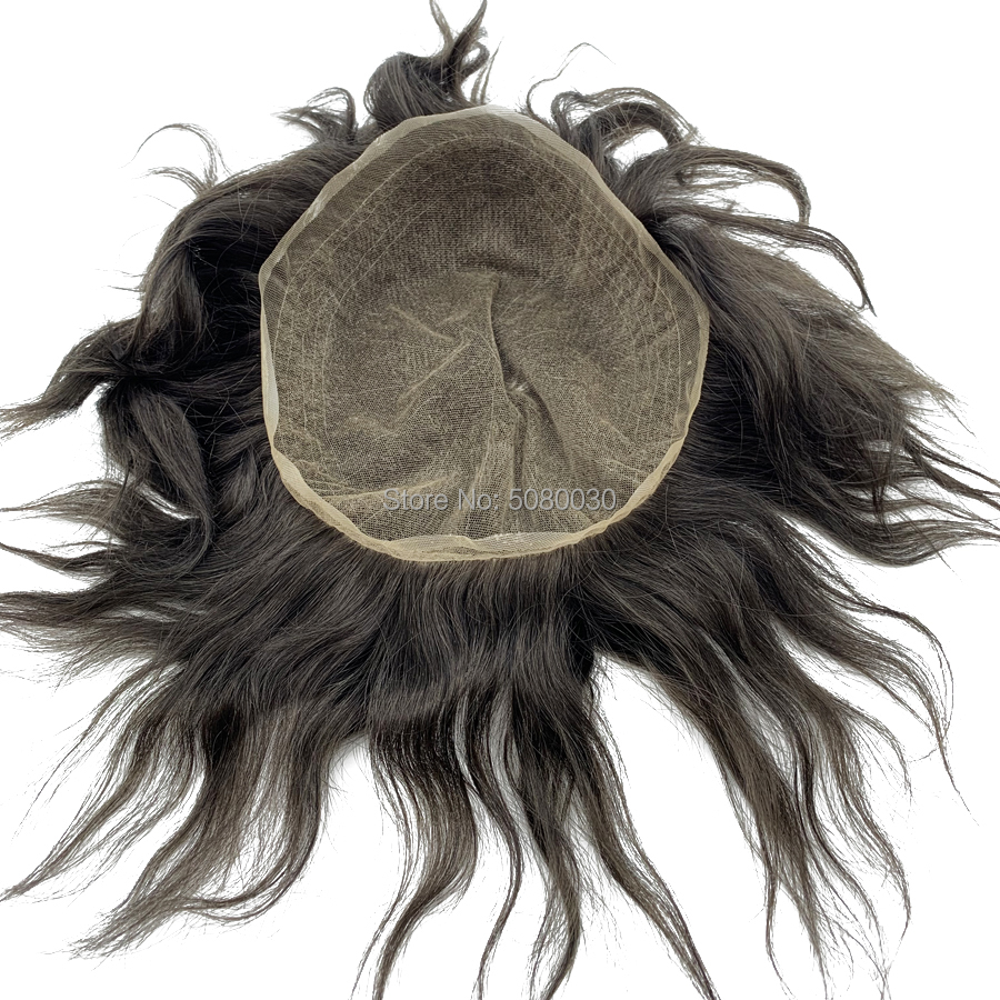 Herren-Spitzenperücke, volle Schweizer Spitze, Herrenperücke, Echthaar, gebleichter Knoten