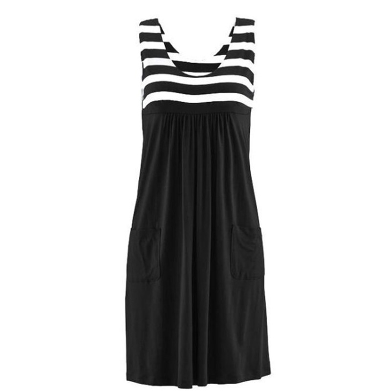 Modisches gestreiftes Kleid, Sommerkleid, lockeres, einfaches ärmelloses Kleid, Damenbekleidung